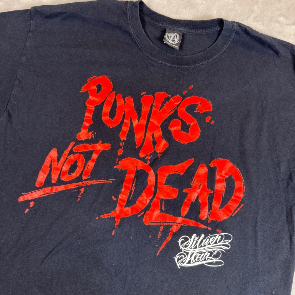 Silver Star Mens XL Punks Not Dead Graphic Tee Black Cotton T-Shirt